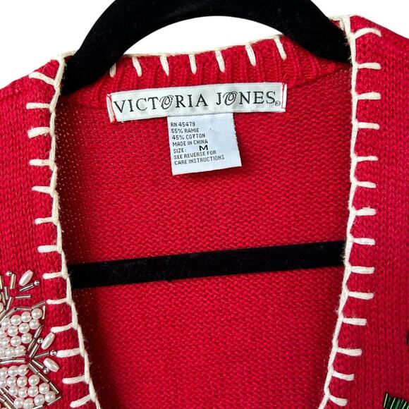 Victoria Jones Women's Beaded + Knit Red Christmas Vest Size Medium - Picture 10 of 12